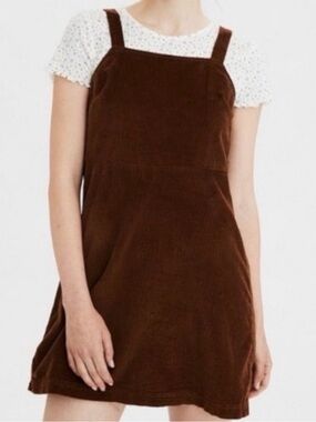 American Eagle Outfitters Brown Corduroy Pinafore Mini Dress
